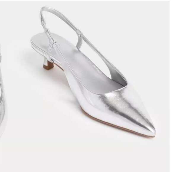 M&S Silver Slingback Kitten Heels | Metallic Party Shoes - Picture 1 of 4